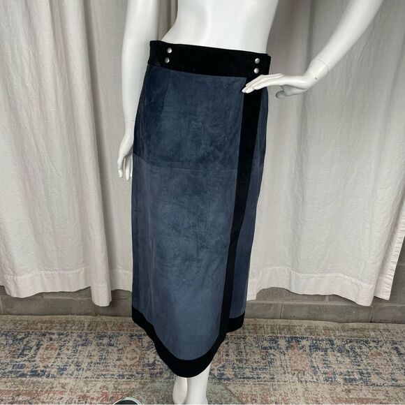 Sea NY navy and black suede wrap midi skirt Size 8 - Picture 2 of 7